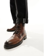 lace up worker boots in brown leather
