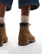lace up worker boot in tan suede and contrast panels
