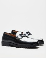 penny loafers in textured black and white leather
