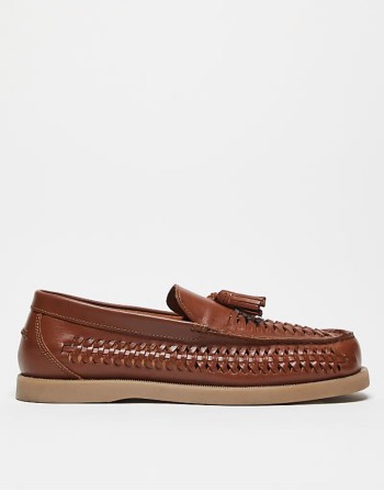 loafers in tan leather with weave