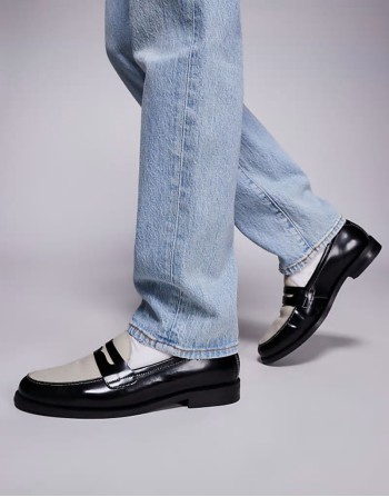 Torbole saddle loafer in black/off white leather