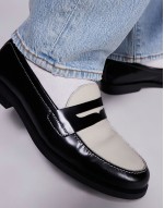 Torbole saddle loafer in black/off white leather