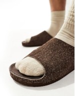 slider sandals in brown hairy suede