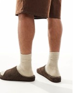 slider sandals in brown hairy suede