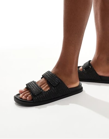 Kidman sandals with straps in raffia black