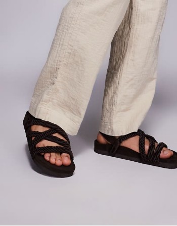 cross strap rope sandals in brown