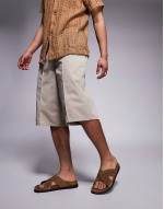 cross over strap sandals in stone suede