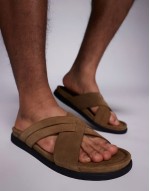 cross over strap sandals in stone suede