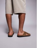 cross over strap sandals in stone suede