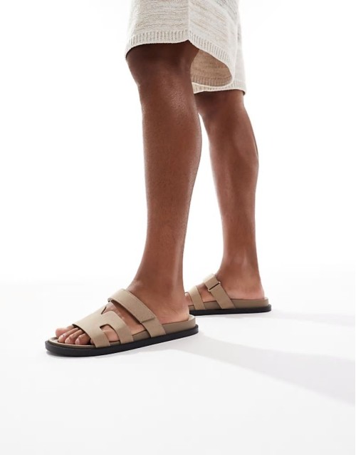 sandals with straps in nubuck in taupe