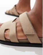 sandals with straps in nubuck in taupe