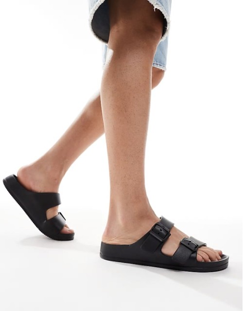 two strap sandals in black rubber
