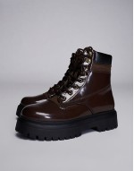 lace up worker boots in brown polish with chunky sole