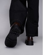 lace up worker boots in brown polish with chunky sole